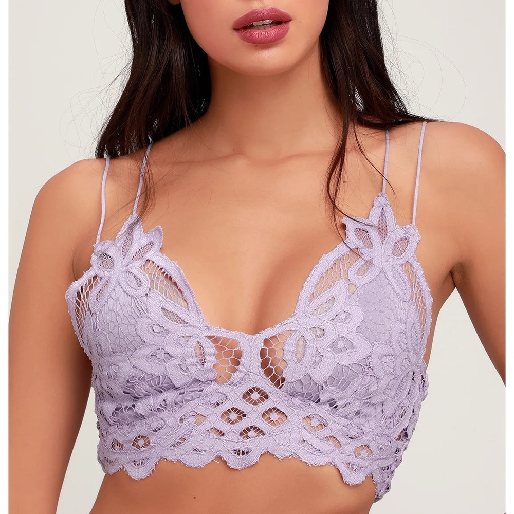 Free People FP One Adella Bralette Women Medium Purple Boho Lace Strappy Cami
